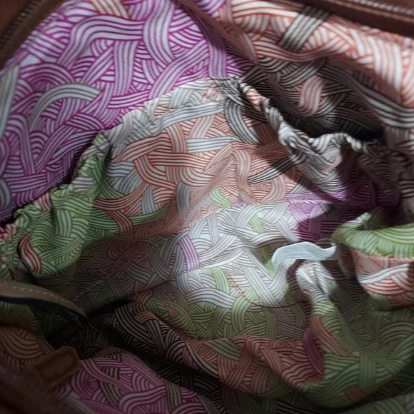 the Sak Denim Blue Natural Tan Metallic Gold Shoulder Leather Purse - Picture 14 of 16